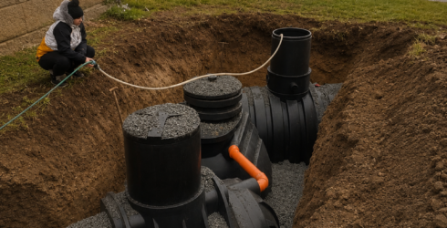 Instalace domovní čistírny STMH5 ve výkopu v&nbsp;Starý Maletín