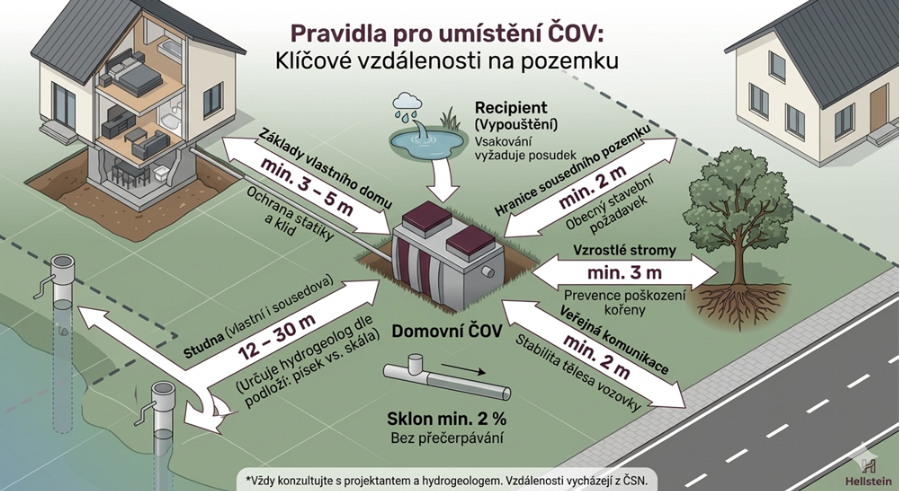 Grafické znázornění vzdálenosti od čističky odpadních vod.